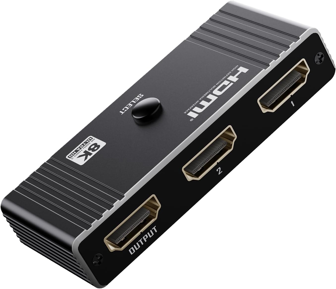 Product image of HDMI Switch 8K 60Hz - HDMI 2.1 Switcher 2 in 1 Out, 4K@120Hz Aluminum HDMI 2.1 Splitter, Manual Switch Compatible with PS5/4/3 Xbox Fire Stick Blu-Ray Player (Black)