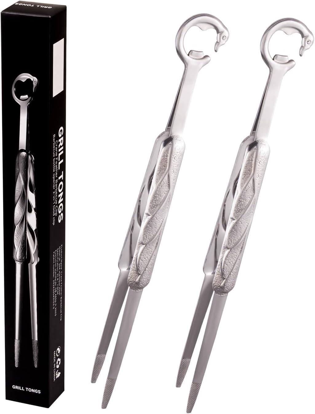2PCS 12.5" Stainless Steel Kitchen Utensils,Kitchen Cooking Tongs Tweezers Metal Fine Tweezers Tips for Chef, Grill, Culinary, Pasta, Salad，Sea food and BBQ，Chef for Cooking，bottle opener