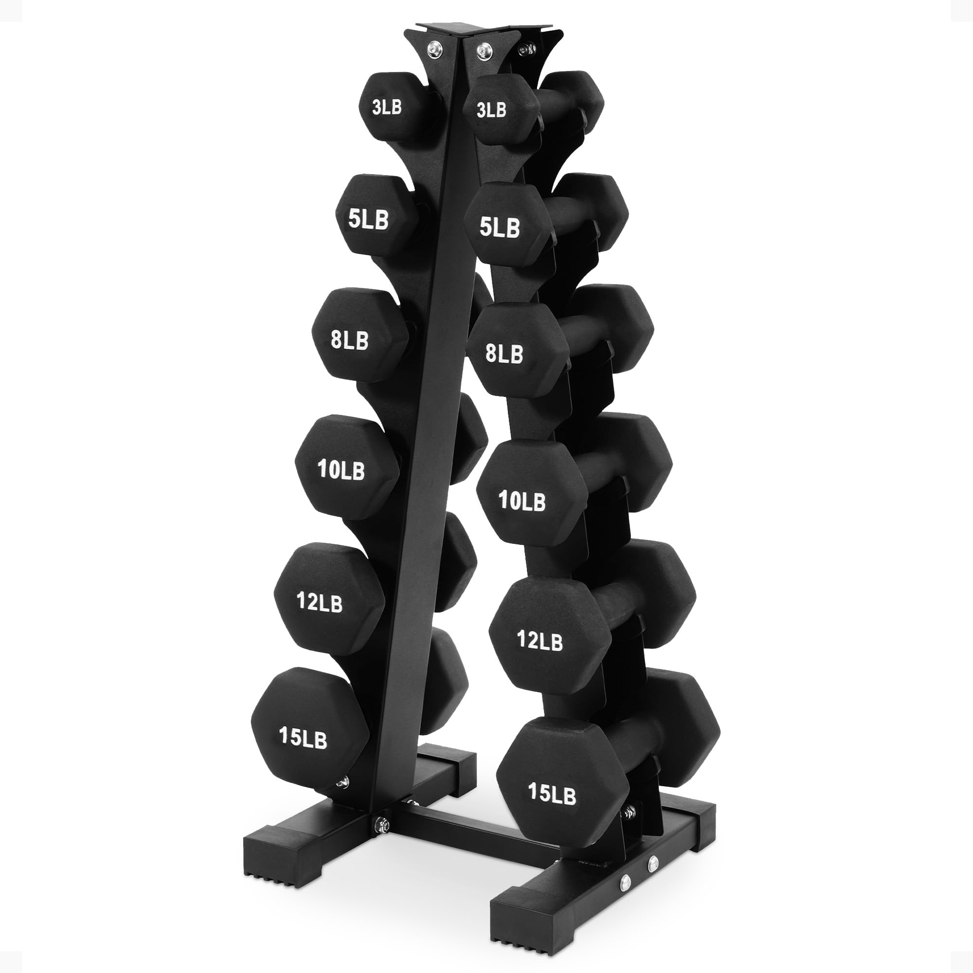BalanceFrom Neoprene Coated Iron Dumbbell Hex Weights Set with Stand Color-Coded or Black Options with Non-Slip Grip for
