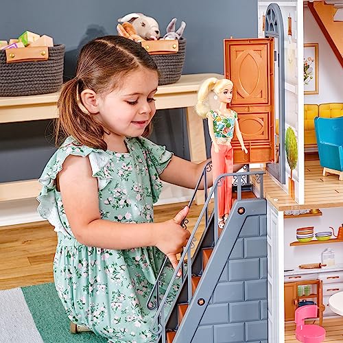 Casa de muñecas Rowan de madera resistente KidKraft con accesorios detallados 4