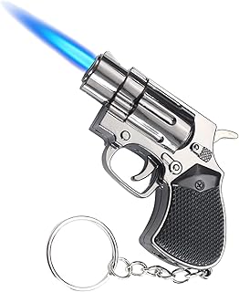 Torch Lighter, Butane Lighter, Creative Windproof Gas Lighter with Keychain, Mini Gun Shape Design, Cool Adjustable Jet Flame Lighter, Refillable Butane Lighter for Outdoor Indoor-Black