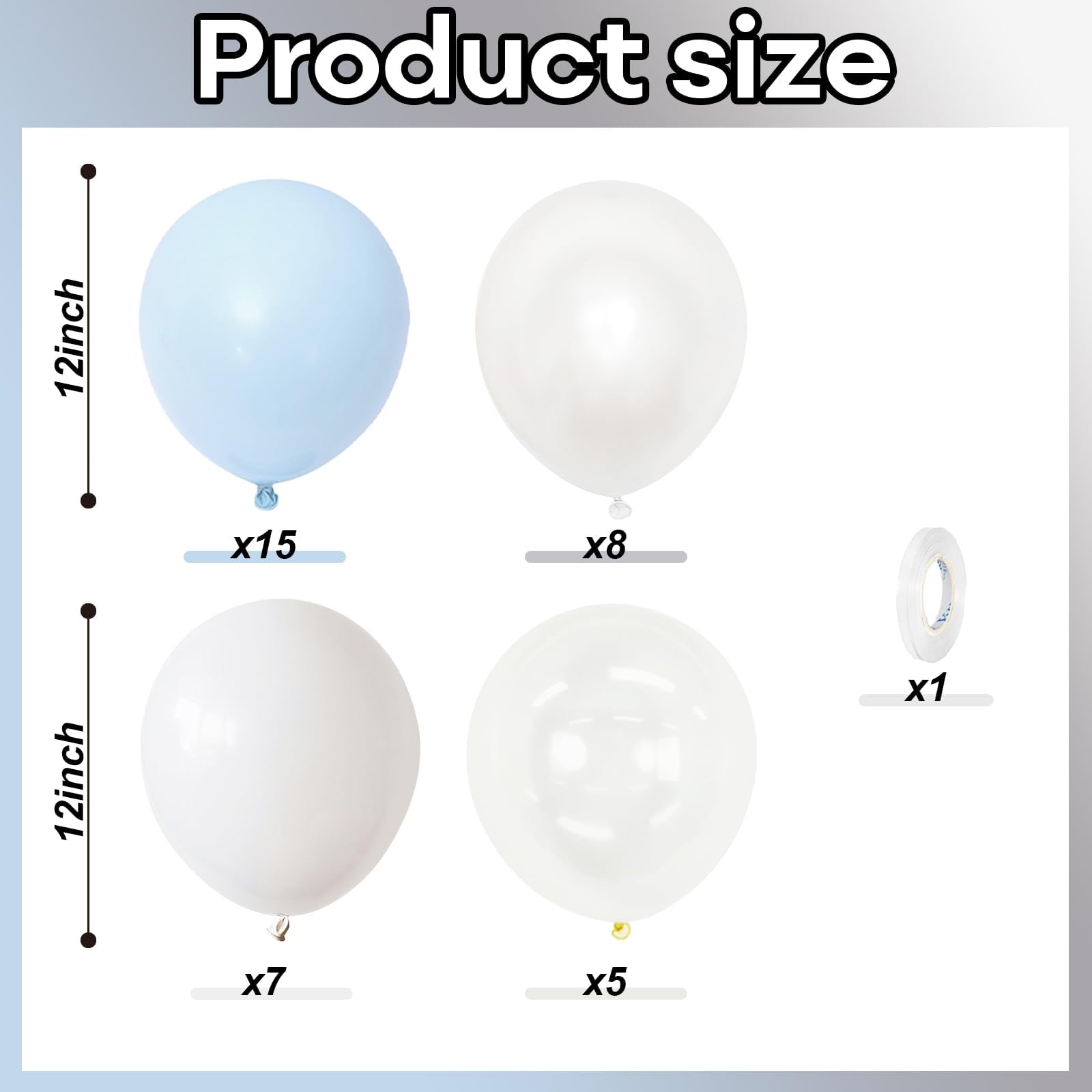 12 Zoll Luftballons Pastell Blau Weiß Geburtstagsdeko, 35 Stück Hell Blau Pearl Weiß Transparenter Latexballon, Pastell Helium Ballons für Geburtstag Babyparty Brautparty Hochzeit Verlobung Winter