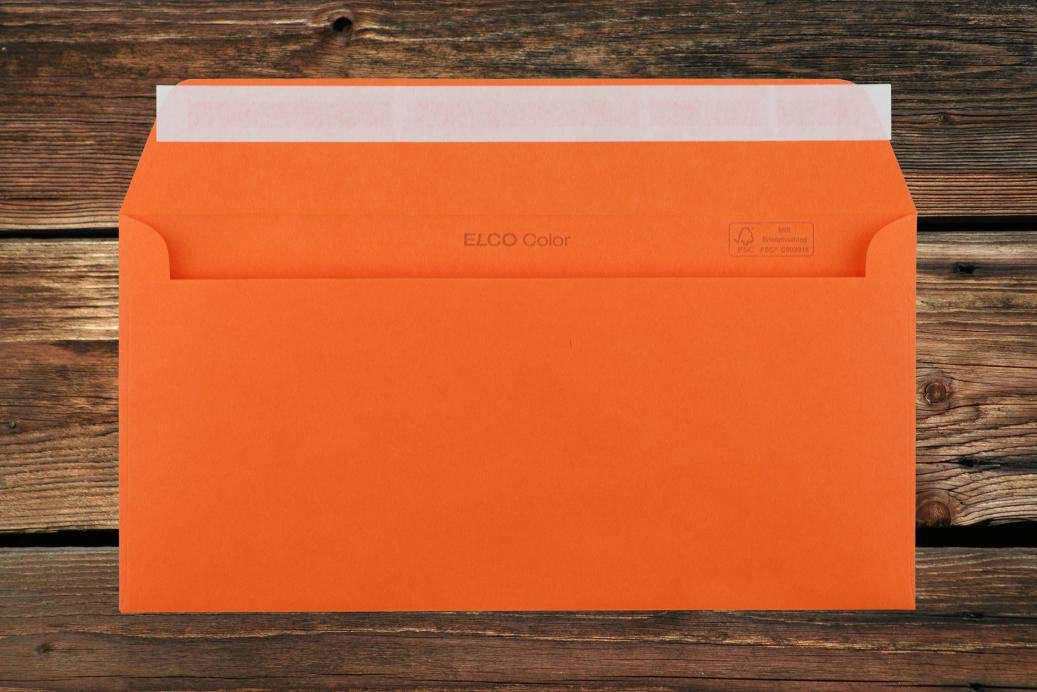 Elco Color Briefumschläge mit Fenster (lasertauglich) / orange / 114 x 229 mm (DL) / mit Abziehstreifen/haftklebend / 250 Stück