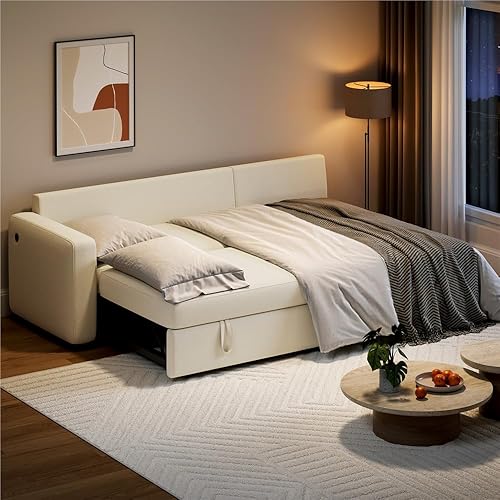 Miniatura 15 de Yaheetech Sofá modular en forma de L con diván y USB, sofá cama reversible con cama extraíble y espacio de almacenamiento, sofá convertible de tela