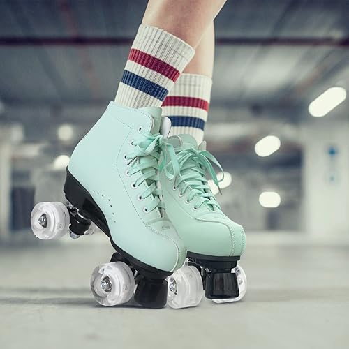 Miniatura 3 de Nattork Patines de ruedas para mujer con ruedas iluminadas, patines retro unisex para exteriores e interiores, patines de doble fila con purpurina