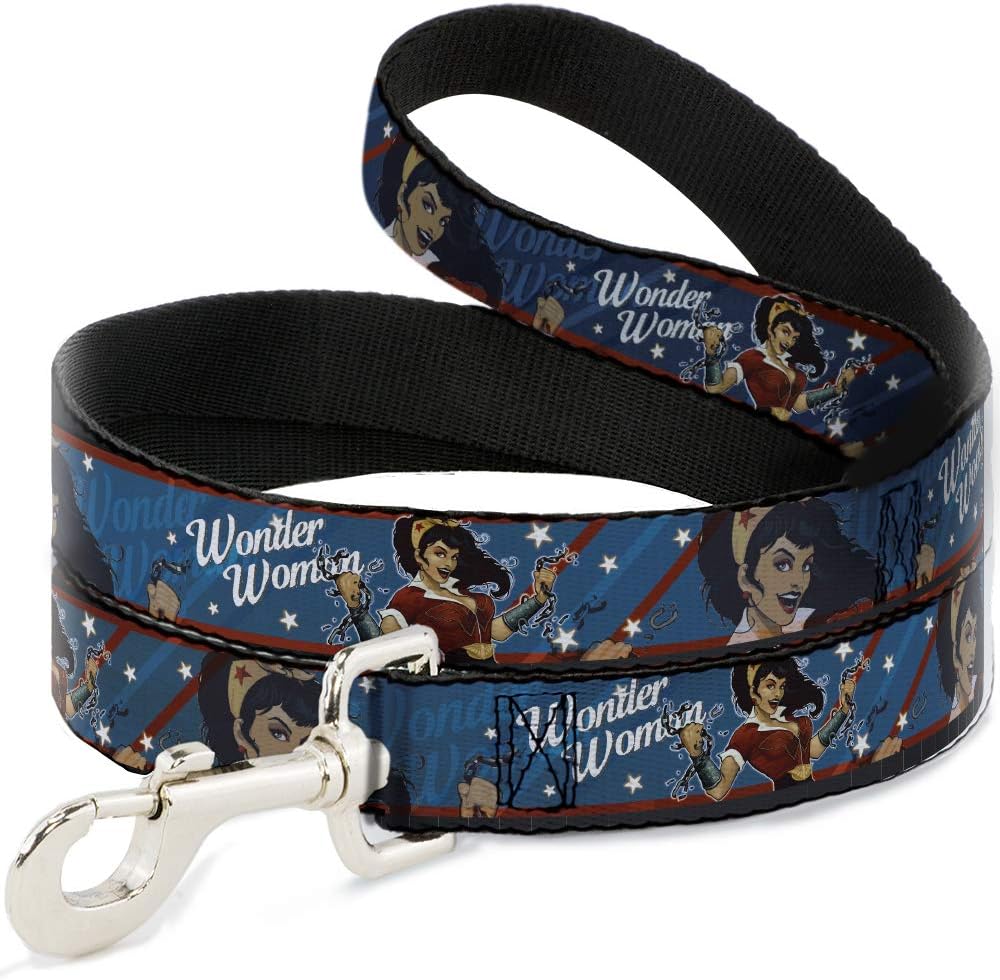 Dog Leash Wonder Woman Bombshell Pose Blue Red White 6 Feet Long 1.0 Inch Wide