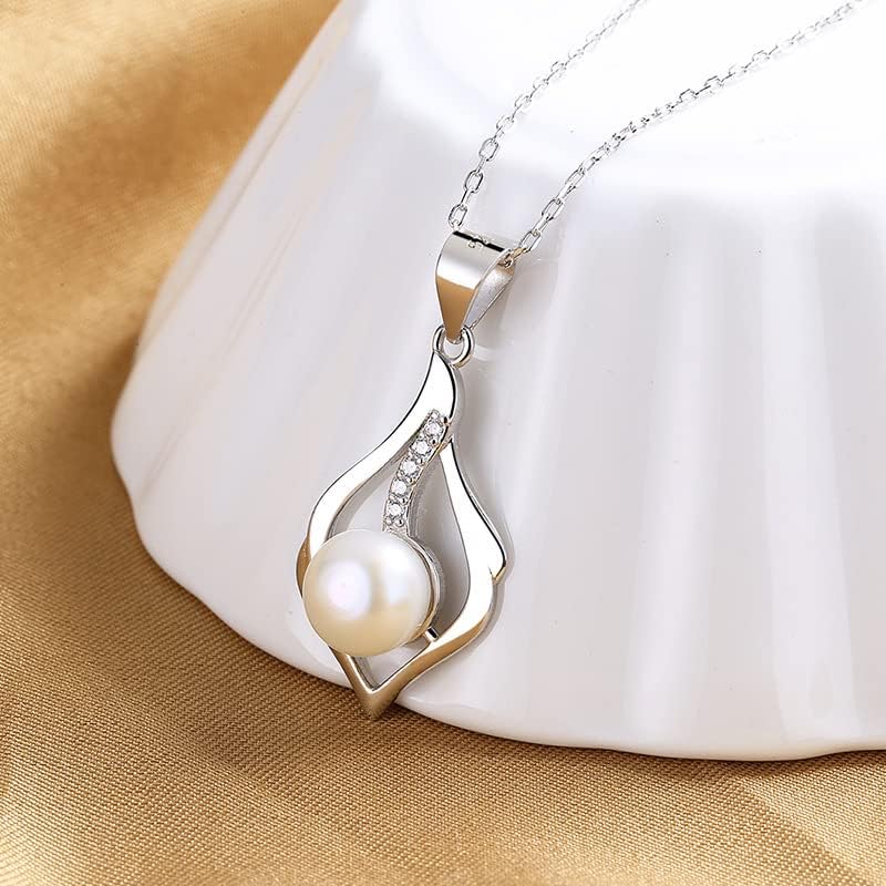NONNYL Freshwater Cultured White Real 8-9mm Pearl Pendant Necklaces for Women, Christmas Gifts for Wife Mom Girlfriend, Anniversary Birthday Fine Jewelry Gifts for Her