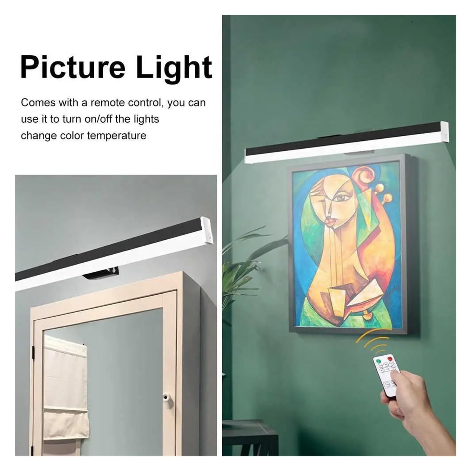 Luce for Quadri a LED con Telecomando, Lampada da Parete for Pittura con Ritratto Artistico Regolabile a 10 Livelli, Ricaricabile Tramite USB
