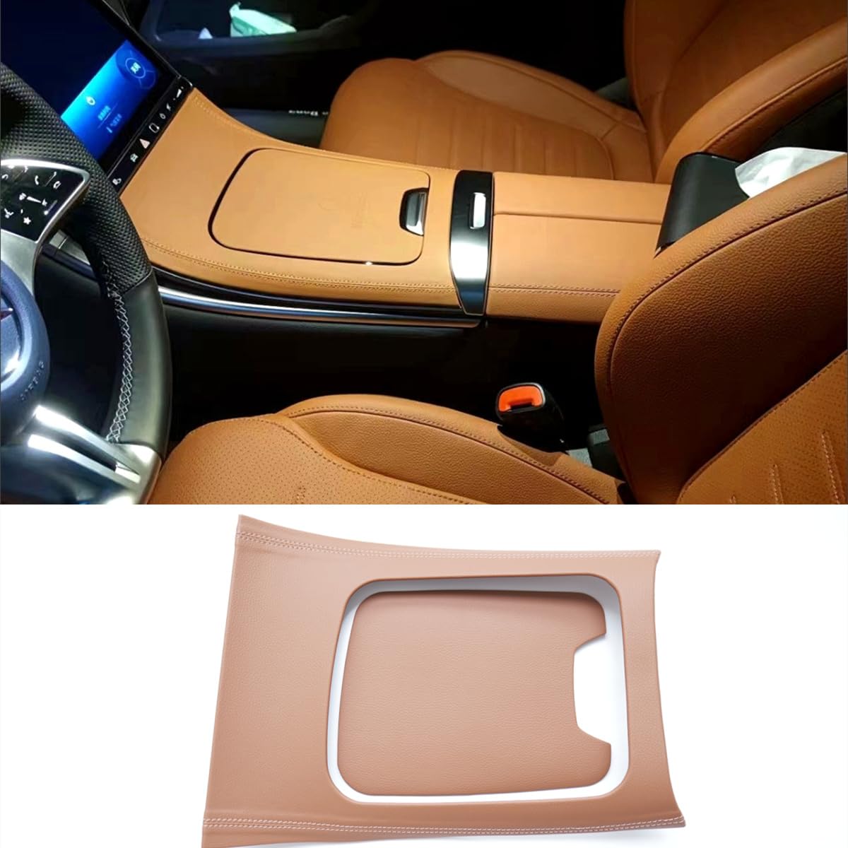 ZiWen Interior Trims Gear Shift Panel Center Console Leather Cover Accessories for Mercedes Benz GLC Class X254 2023 2024 2025 (Leather Brown)