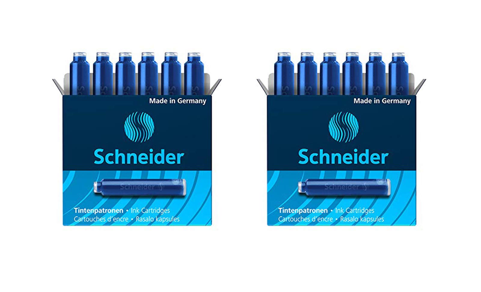 Schneider Stylo à bille Ray (stylo à encre avec pointe en acier inoxydable, cartouche d'encre, fabriqué en Allemagne) (12 cartouches, cartouches)