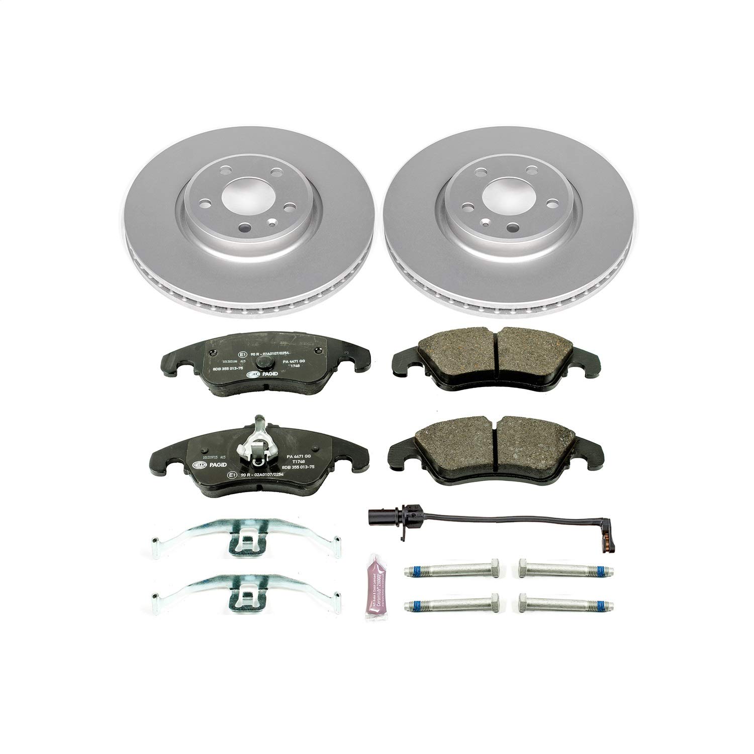 PowerStop Euro-Stop Fully Coated Front Brake Kit For Audi A4 2012-16 |A4 Quattro 2012-16 |A5 2012-14 |A5 Quattro 2012-17 |A6 2012-13 - ECE-R90 Certified Brake Pads + Disc Rotor Upgrade, ESK6133