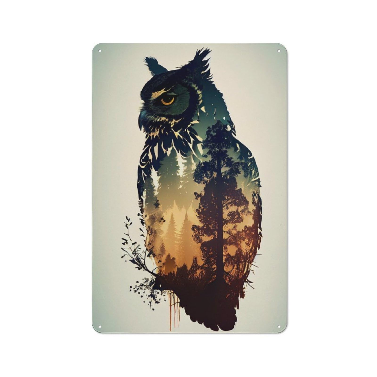 Junmoney Owl Silhouette Rustic Metal Plaque 30X20cm For Studio Or Craft Room, Housewarming Present For People Styling Studio And Craft Room