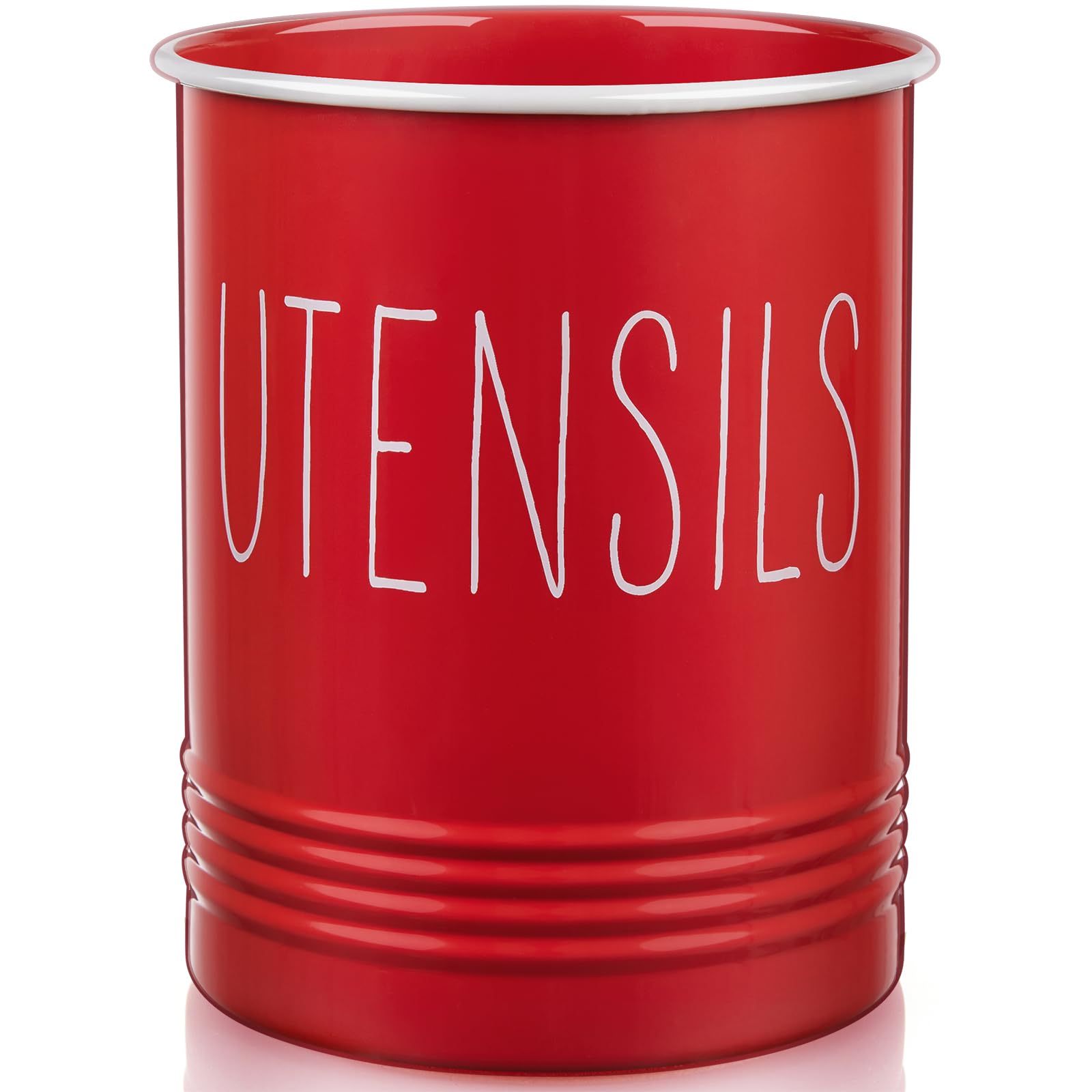 Bivvclaz Kitchen Utensil Holder - 6.7" Utensil Holder for Kitchen Counter - Cooking Utensil Crock with Cork Bottom - Red Decor and Accessories -