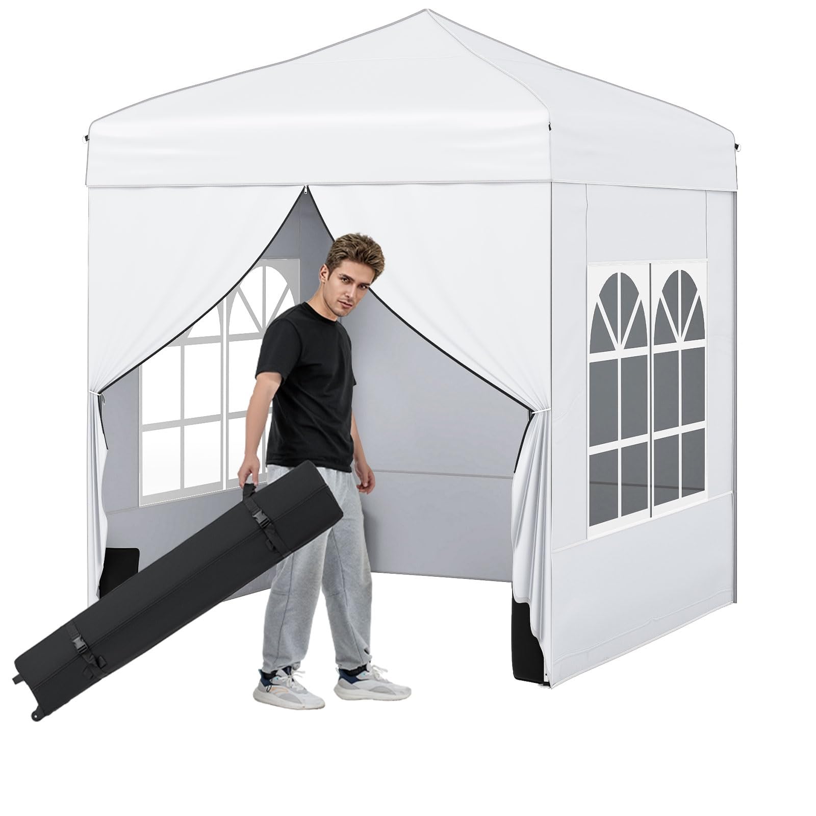 COSTWAY Carpa Plegable 2x2m, Pop up, Cenador de Jardín con 4 Paredes Laterales, Bolsa de Transporte, Pabellón Gazebo Exterior Patio Jardín Boda Fiesas Terraza Playa (Blanco)