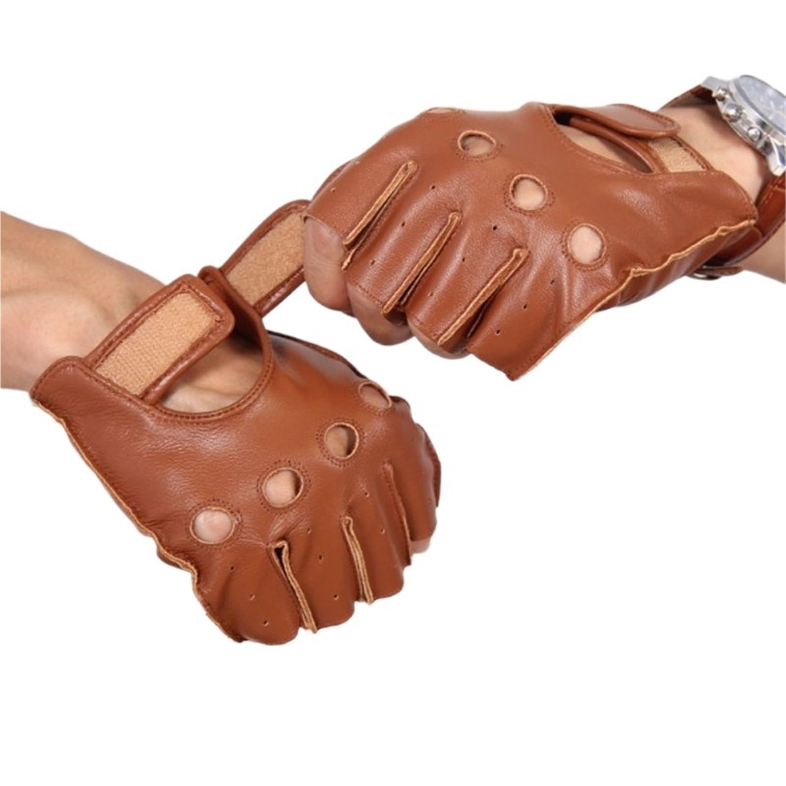 Guanti di pelle da uomo, Guanti da guida mezze dita for uomo Fitness Sport Ciclismo L XL