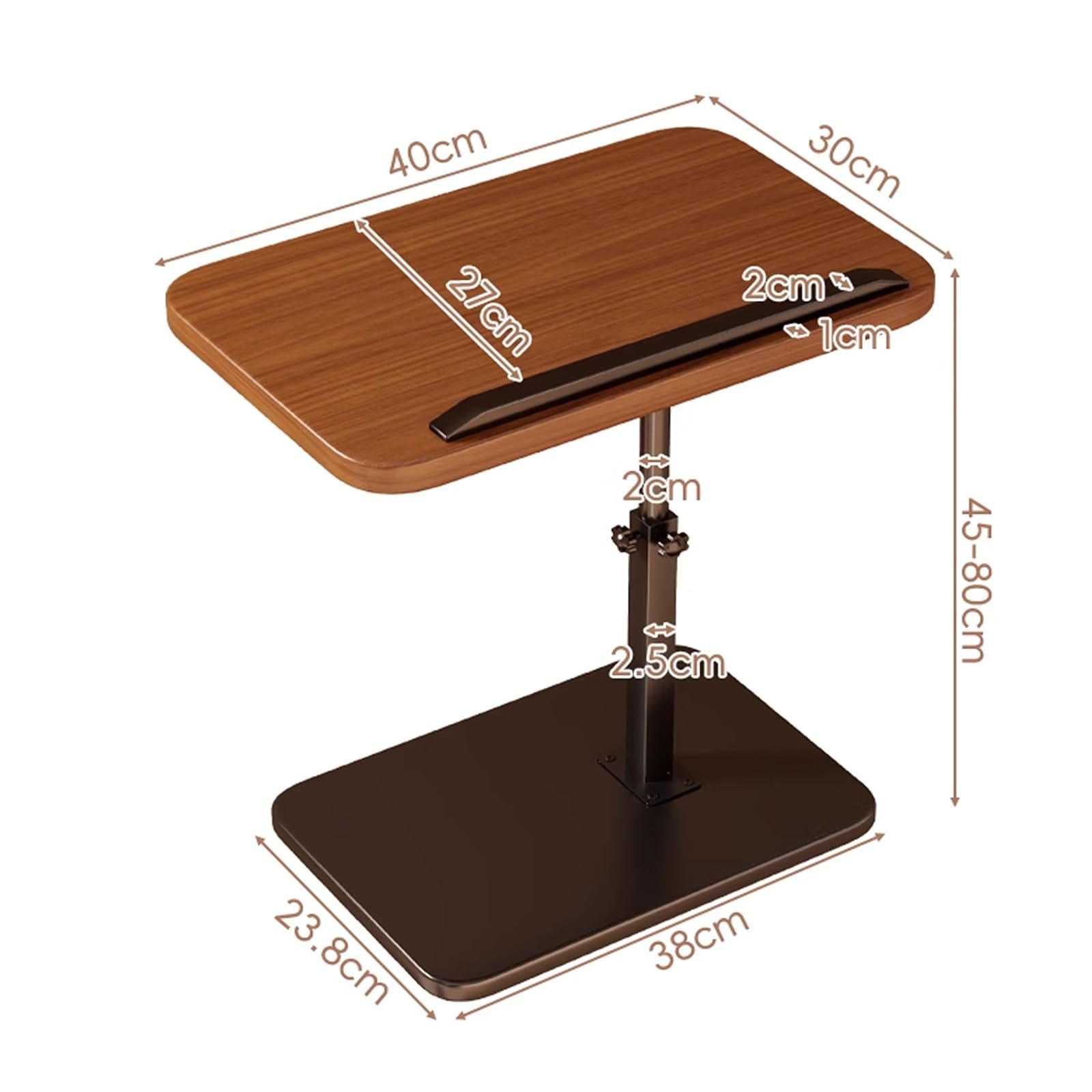 Mesa auxiliar para sala de estar, marco de hierro MDF, mesa sobre cama con barandillas de altura ajustable, mesas abatibles estables y de carga para laptop, para sala de estar, dormitorio