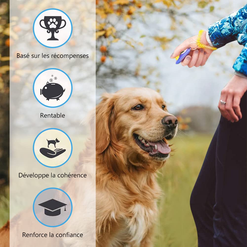 Clickers pour Chien,Clicker Training,Clicker Professionnel pour Doigt avec Bracelet Spirale,Entraînement Dressage pour Chiens Chats,Dressage pour Chien d'entraînement,Training Bouton Cliqueur,2PCS