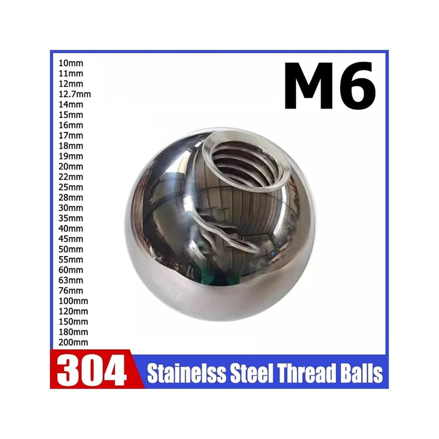 M6 Thread Balls OD 10/11/12/13~200mm 304 Stainless Steel Half Hole Balls Drilling Ball Blind Hole Metric Female Thread(150mm)