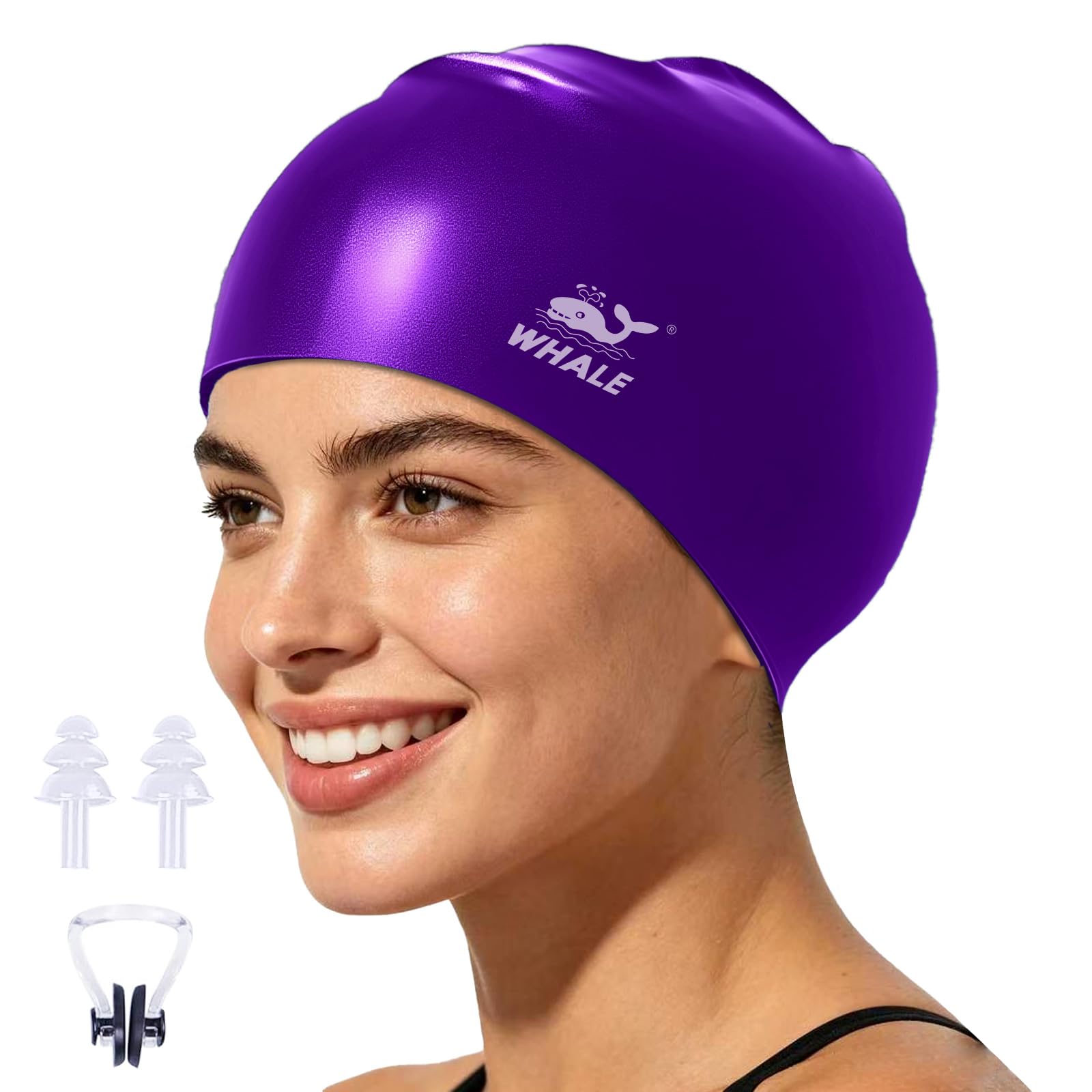 Silicone Swim Cap - Waterproof Non-Slip High Elasticity - Keeps Hair Dry Perfect for Men and Women Large Swimming Cap (Purple)