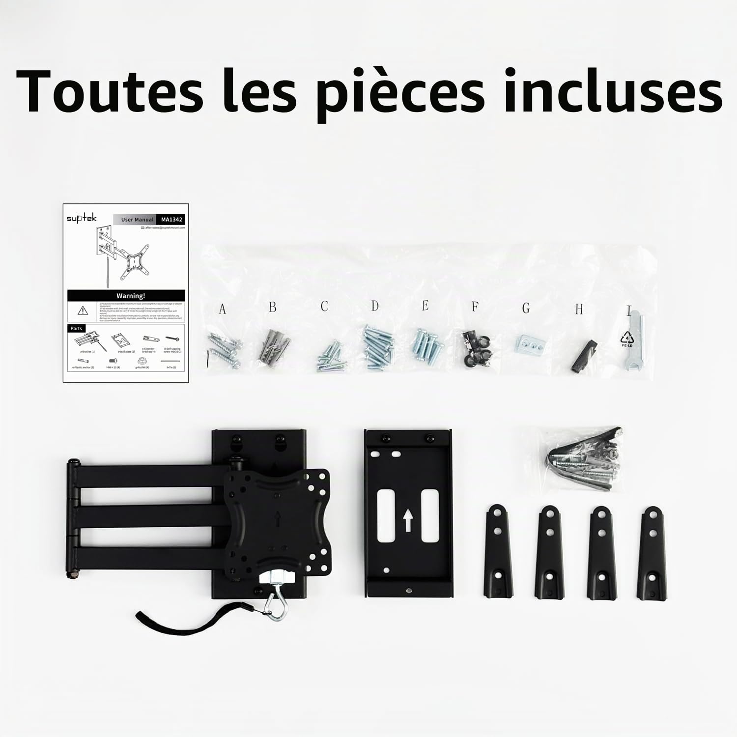suptek Support TV pour Camping-Car de 13 à 43 Pouces, Support Mural verrouillable à Mouvement Complet VESA 200×200mm, supporte 20 kg Adapté Van Aménagé/Remorque/Bateau/Camion, MA1342