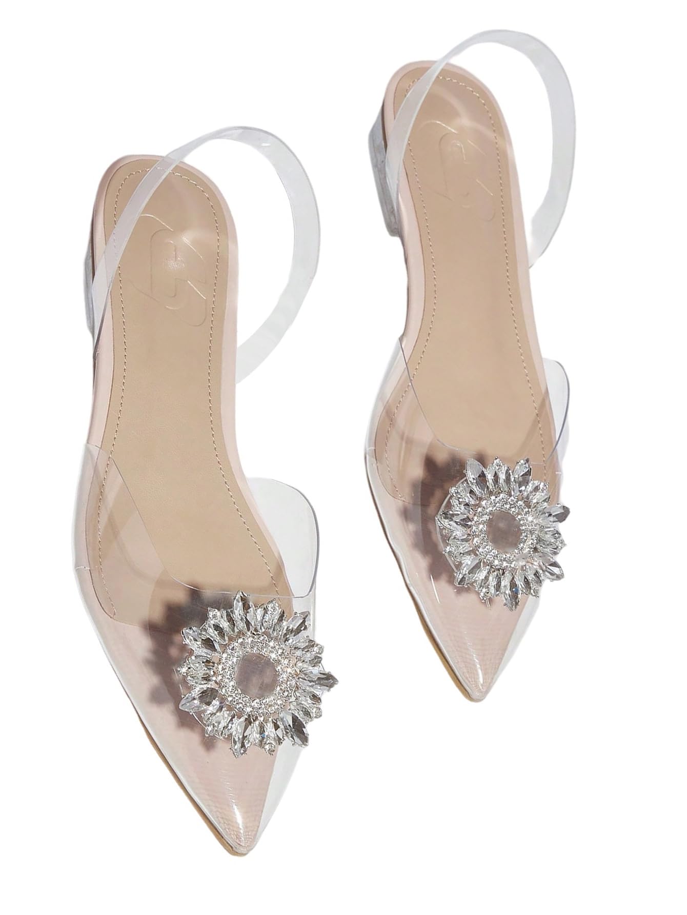 Sandales plates d'été à strass pour femmes, élégantes avec un talon transparent et des sandales à bout pointu à talon épais, parfaites pour les fêtes en extérieur.