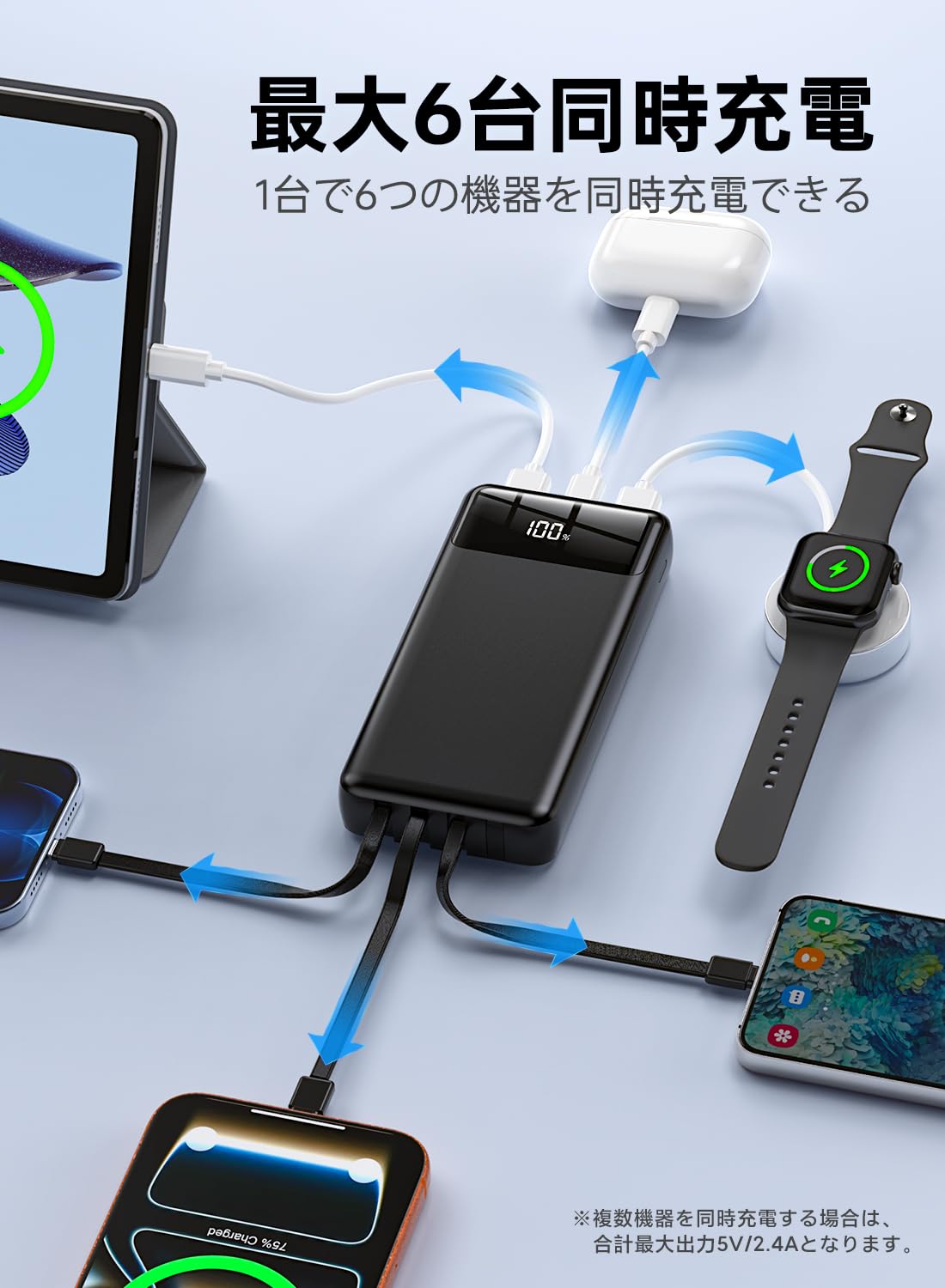 Amazon | モバイルバッテリー 大容量【60000mAh大容量·6台同時に充電