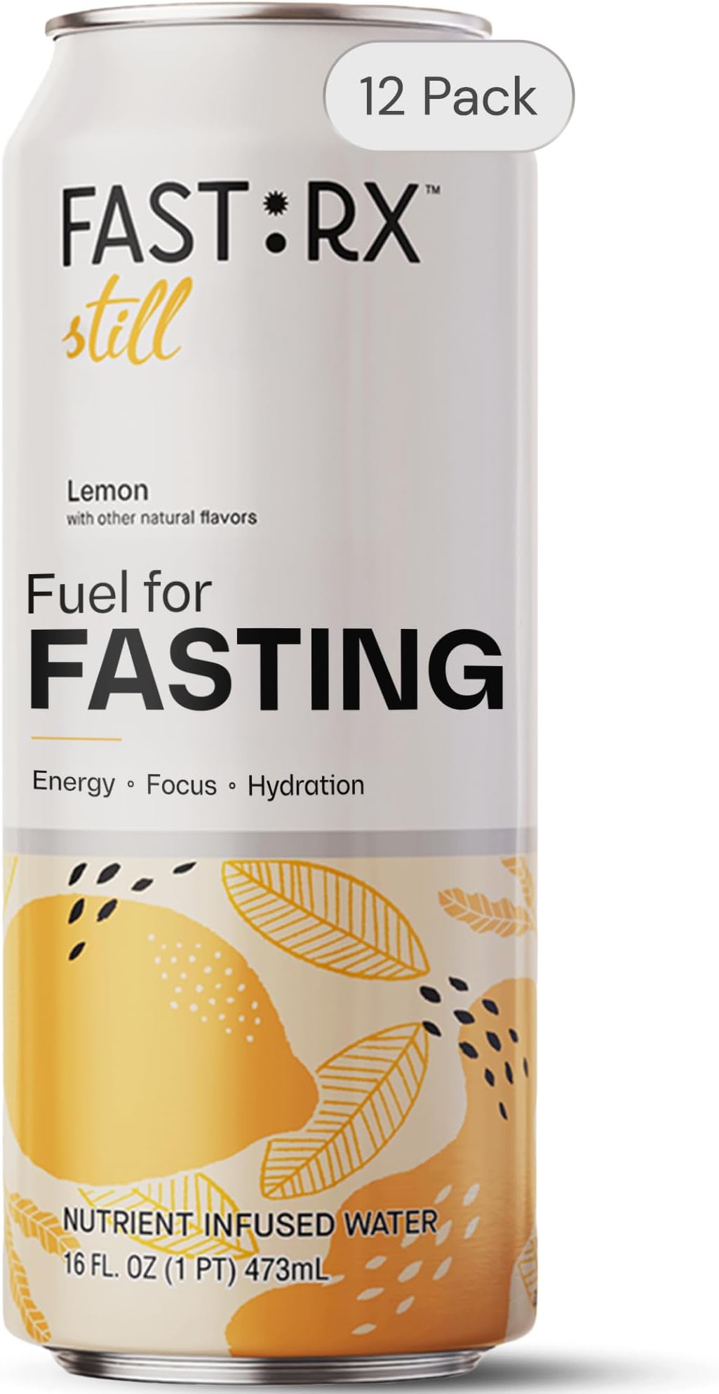FAST:RX Fasting Electrolyte Drink | Zero Sugar Zero Calorie Hydration with Vitamins & Minerals | Intermittent Fasting & Keto | Lemon | Still | 16oz 12-Pack