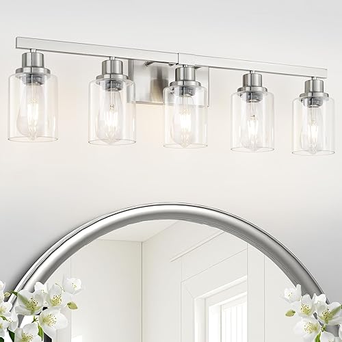 Miniatura 159 de Lámpara de tocador de baño, 4 luces, moderna lámpara de pared dorada mate con pantalla de vidrio transparente, luces de pared negras, lámparas