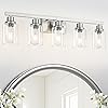 DIKAIDA Bathroom Vanity Light, 5-Light Nickel Modern Matte Wall Sconce Lighting with Clear Glass Shade, Wall Lights,Bath Vintage Wall Mounted Lamps for Mirror Bedroom Living Room