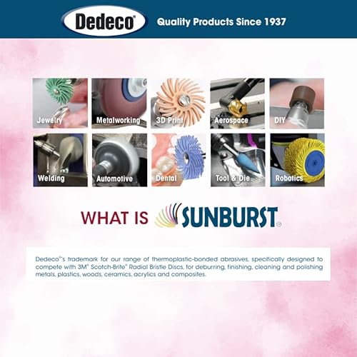 Miniatura 110 de Dedeco Sunburst - Discos de cerdas radiales (12 unidades, 7/8 pulgadas, curvados, grano 1400 durazno (extrafinos, 6 micrones), óxido de aluminio