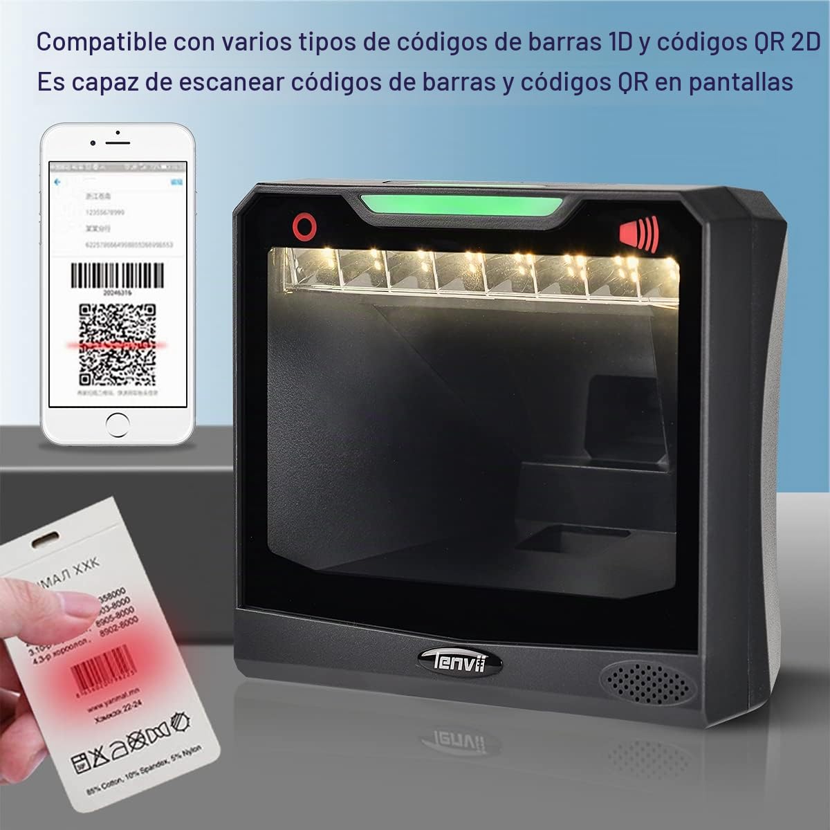 LENVII E688 Escáner de código de Barras Lector de código de Barras 1D / 2D / QR, escáner de código de Barras omnidireccional automático, escáner de código de Barras de Escritorio para Windows/Mac