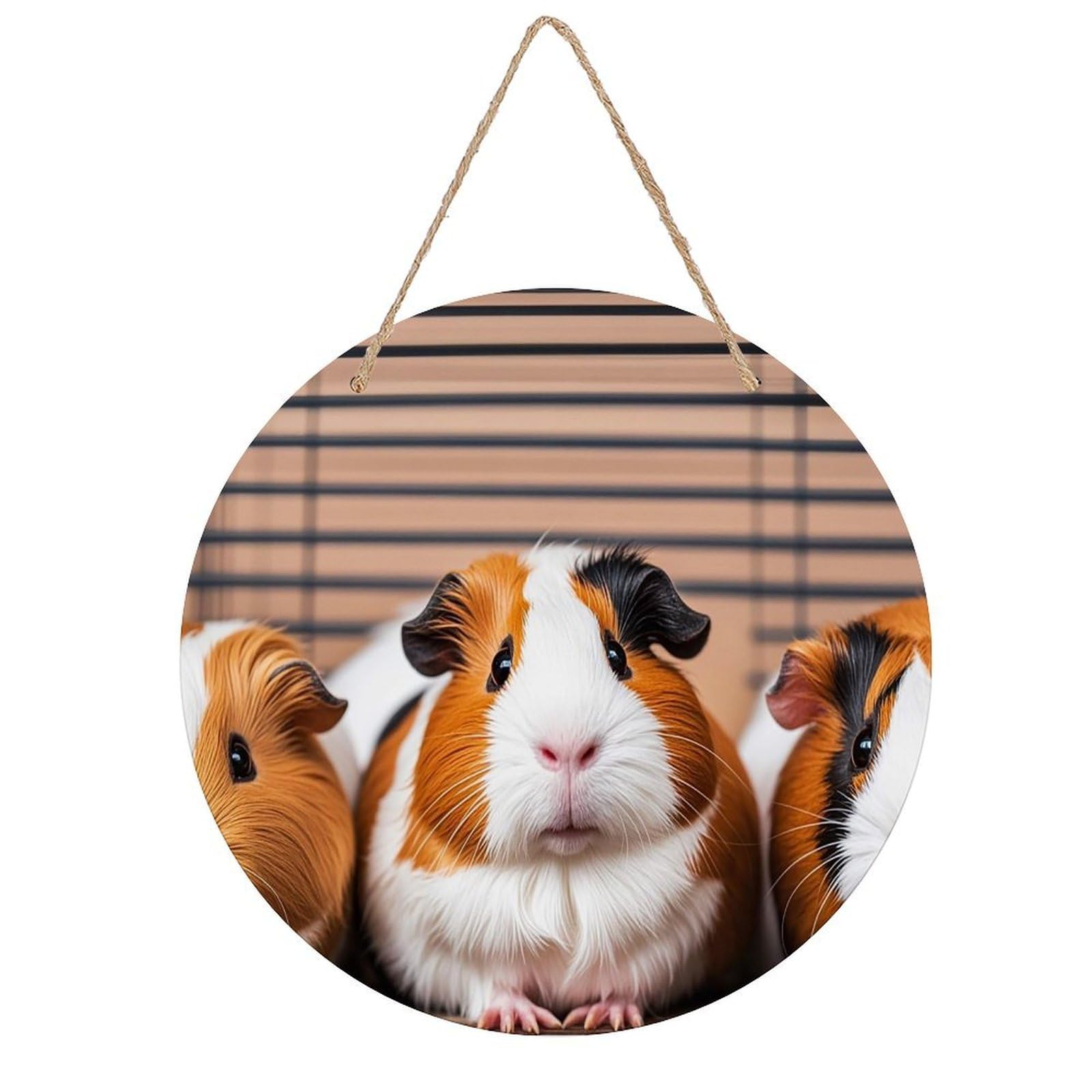 FekiLoot Guinea Pigs Wall Art Decor Rustic Welcome Sign Round Wood Hanging Sign Decoration Wood Plaque Door Hanger Wooden Signs Wall Hanging Decor Housewarming Gift for Home Outdoor Indoor