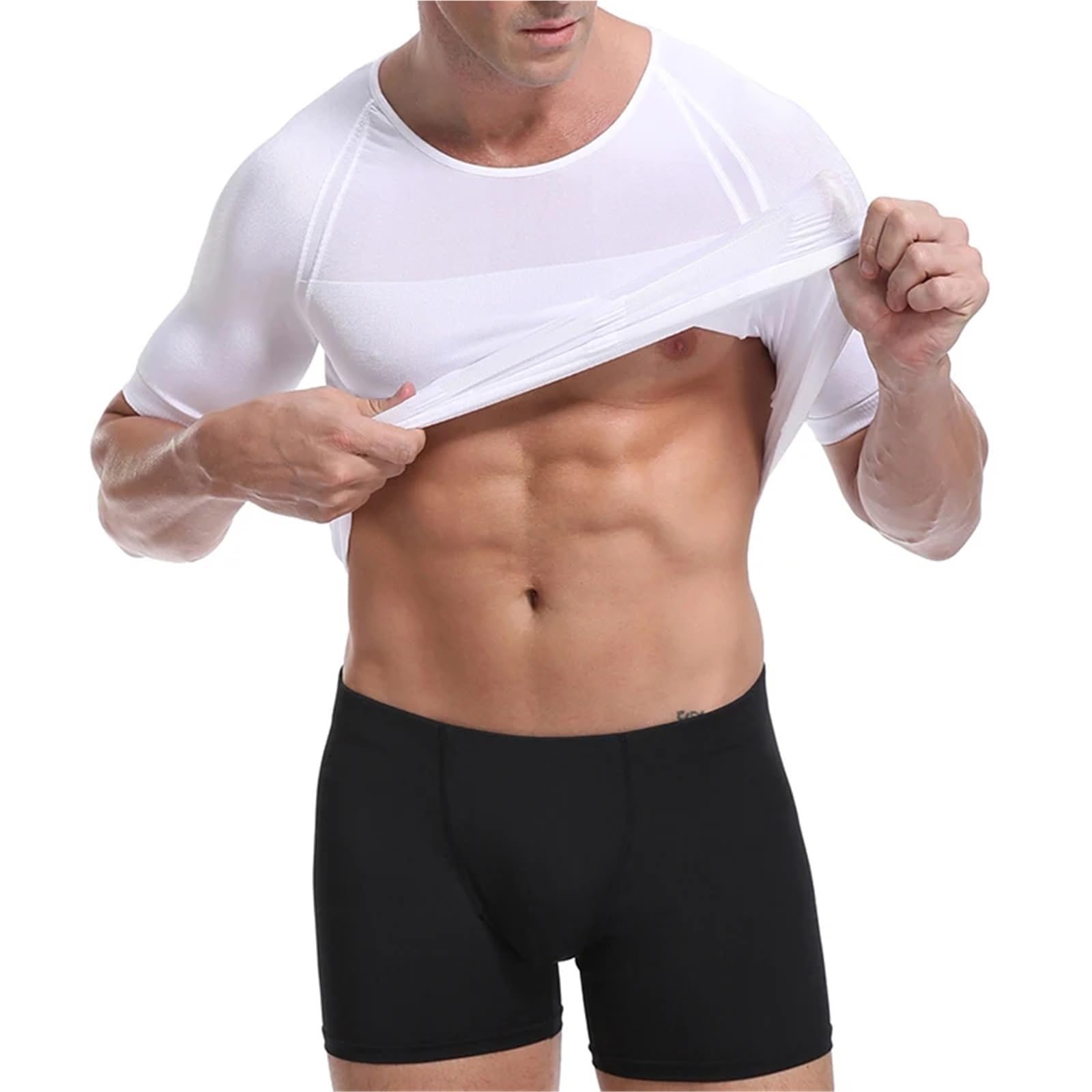 Body Shaper Weste für Männer Herren T-Shirt zur Körperstraffung, Kompressionsshirts, Haltungskorrektur, Unterhemd, Bauchweg-Korrekturunterwäsche Für Fitness geeignet(Black,L)