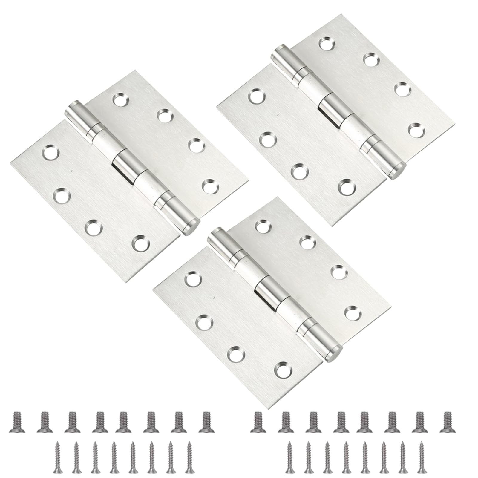 Paquete de 3 bisagras de puerta comerciales resistentes de 4.5 x 4.5 pulgadas, grosor de acero inoxidable de 3 mm, bisagra de puerta de rodamiento de bolas de acero silencioso con esquinas cuadradas