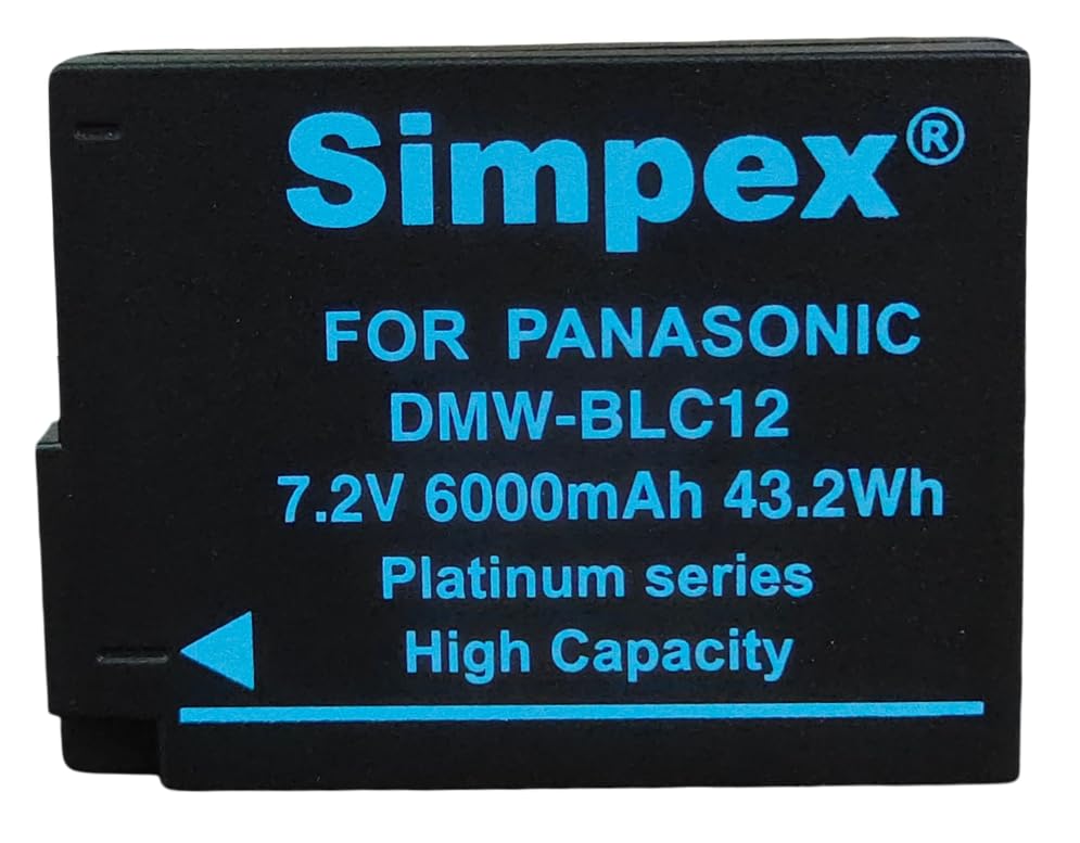 Image of Simpex DMW-BLC12 Lithum-ion 6000mAh Rechargeable Battery for Panasonic Lumix FZ200, FZ300, FZ330, FZ1000, FZ2000, FZ2500, GH2, G5, G6, G7, G80, G85, GX8.