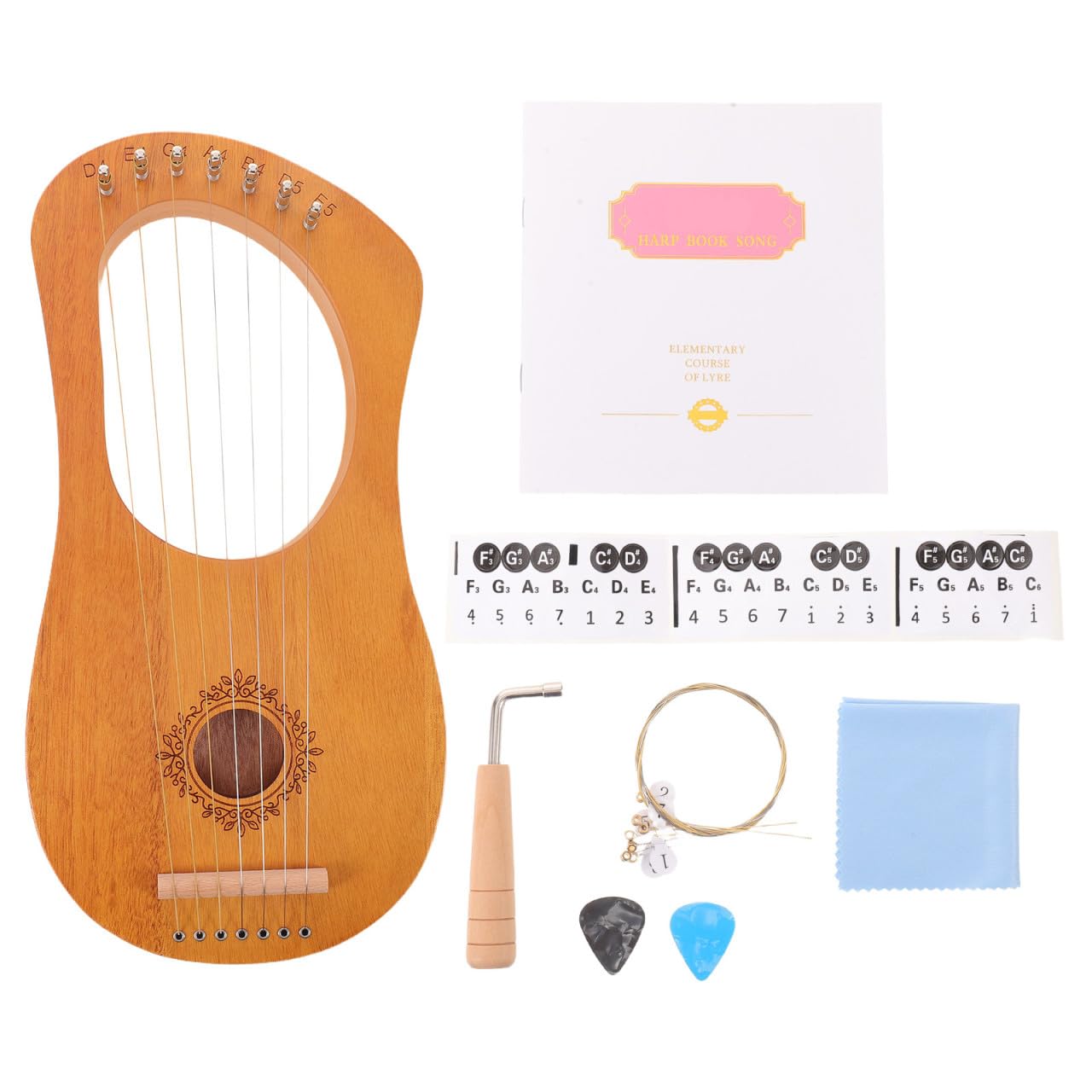 iplusmile Piccola Lira a 7 Corde in Legno con Struttura a Cassa Acustica a Farfalla, Design Leggero e Adatto a Principianti per Educazione Musicale Precoce e Riunioni Familiari