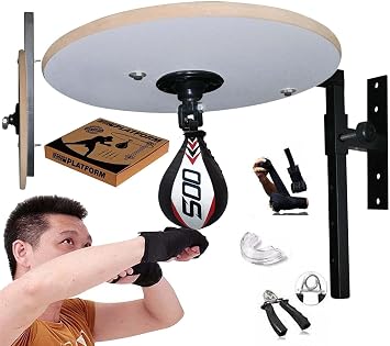 SOO Adjustable Boxing Platform Professional Speed Bag Stand Boxing Wall Mounted Speed  Ball for Fitness Boxing, Punching Bag Speedball Sparring Platform Set, White