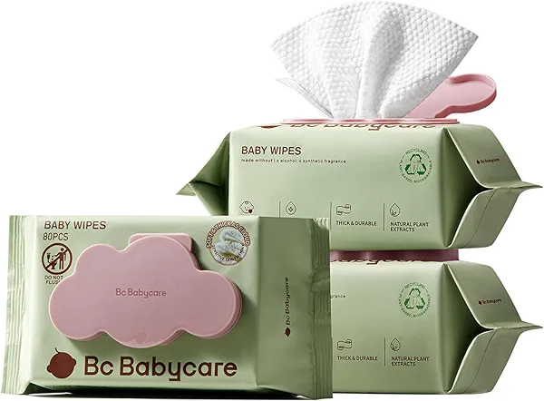 Bc Babycare Cloud Moist Baby Wipes, Thick & XL, 99% Water, Ultra-Hydrating, Unscented, Hypoallergenic for Sensitive Skin, Biodegradable, 3 Flip-Top, 240 Count