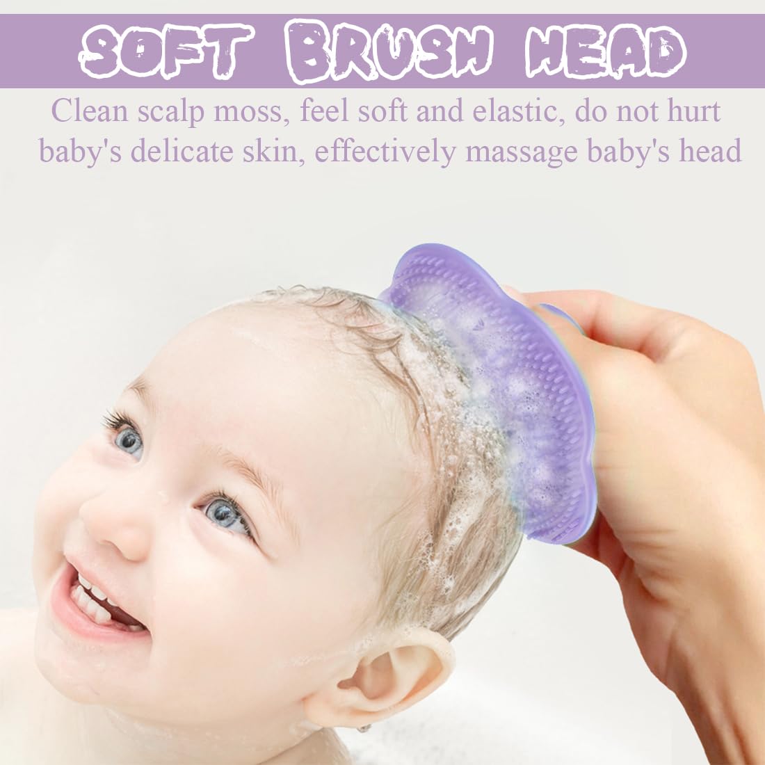 Brosse et peigne pour croûtes de lait (2PCS) - Brosse en silicone pour le bain de bébé, Peigne à Cheveux pour Bébé, Peigne à cheveux sensoriel doux avec poils doux en silicone Outil de bain (Violet)