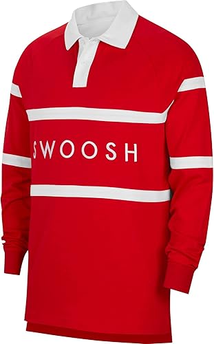 Nike Sportswear Swoosh Mens Rugby Shirt Long Sleeve RedWhite Size