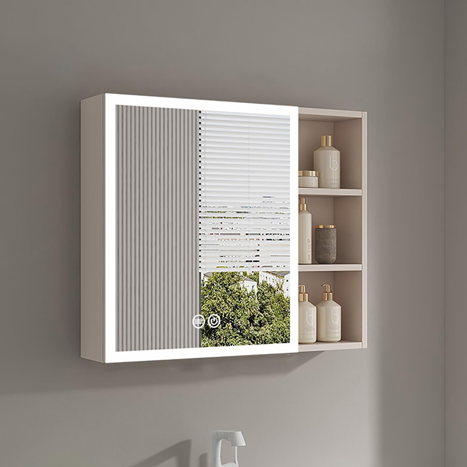 Armoire à pharmacie de salle de bain design kaki avec miroir lumineux