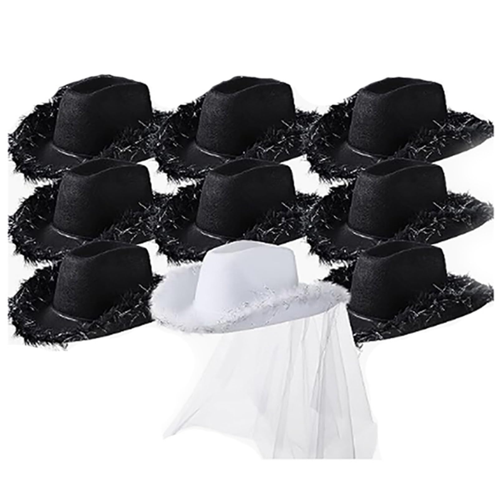 Oushengsi Set of 9 Feather Brim Cowboy Hat Versatile for and Her smaids Group Versatile Photo Props Tinsel