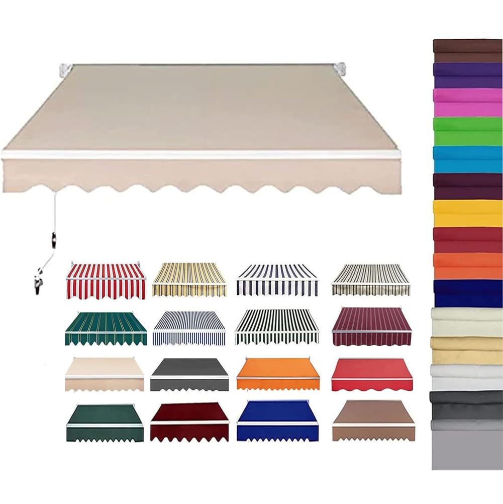 Retractable Patio Awning Fabric Replacement Waterproof Polyester Shade Cover Outdoor Sunshade Awning Cover Canopy Canvas for Yard Deck Balcony,without Frame,04,(12x8ft) 3.6x2.5m