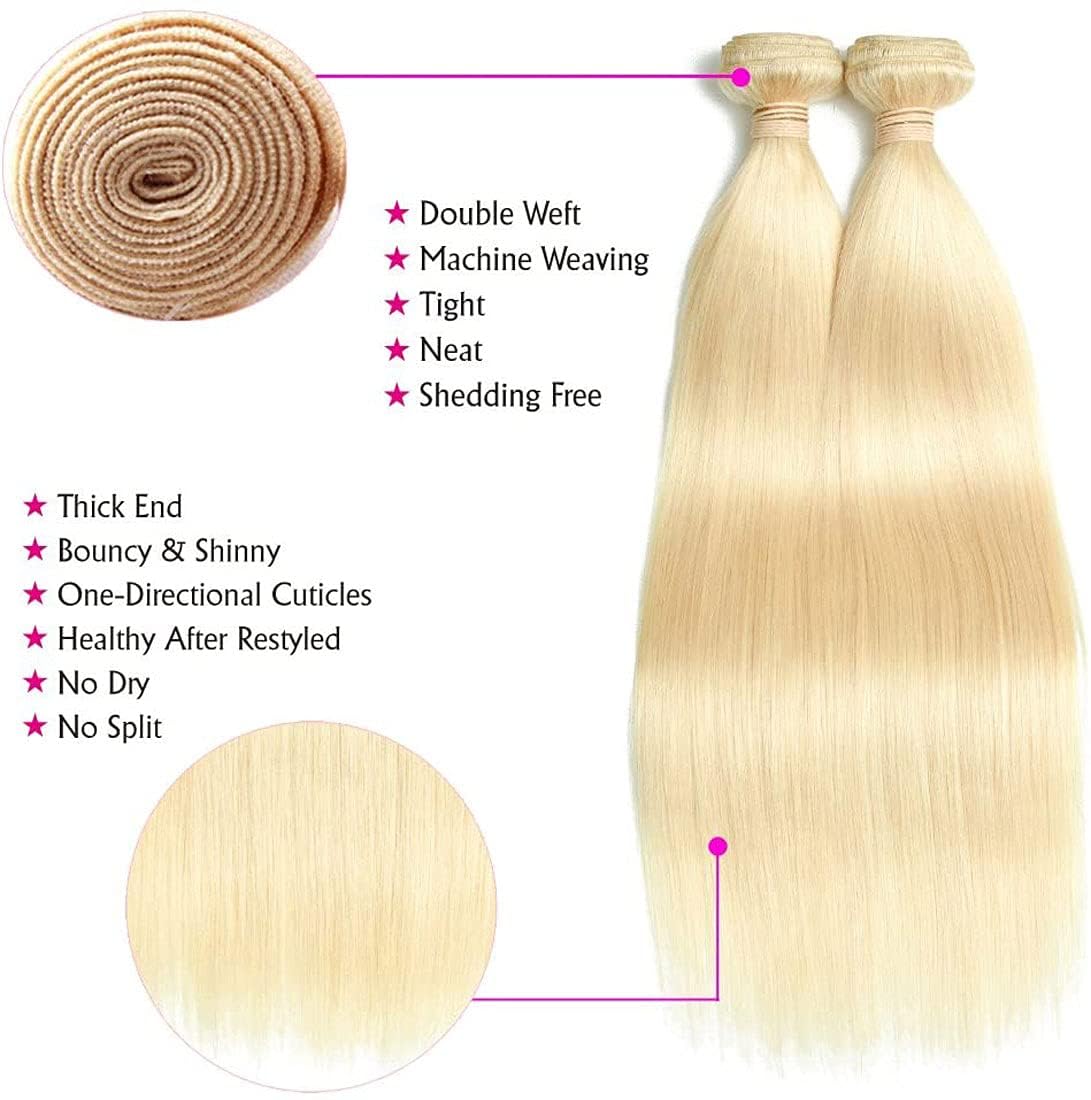 Amazon.com : #613 Blonde Bundles Human Hair 22 24 26  display picture 2