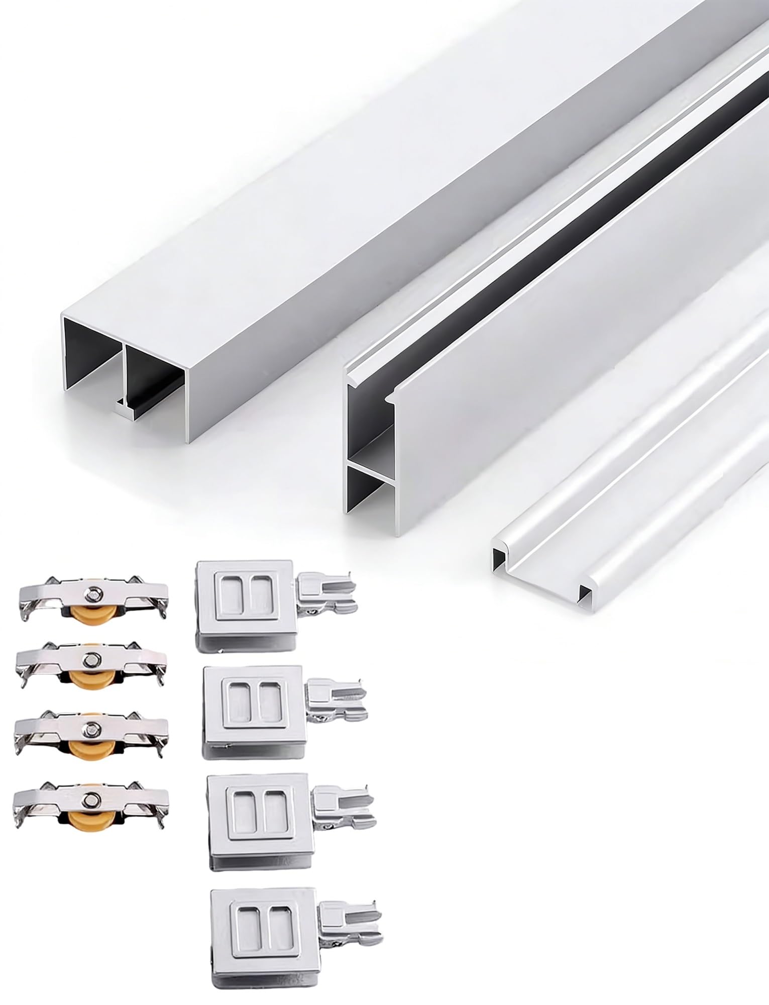 Zestaw prowadnic do drzwi przesuwnych ze stopu aluminium i szkła | Wielokolorowe 5 mm/8 mm Wiele rozmiarów Witryna Drzwi do szafy: System szyn(Champagne,240CM-0.5CM)