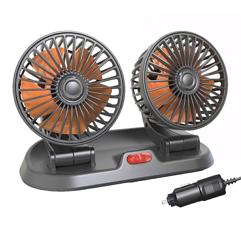 Ventilateur De Voiture 24 V, Ventilateur De Refroidissement De Voiture A Double Tete Prise Allume Cigare Rotation A 360 Degres 96004689
