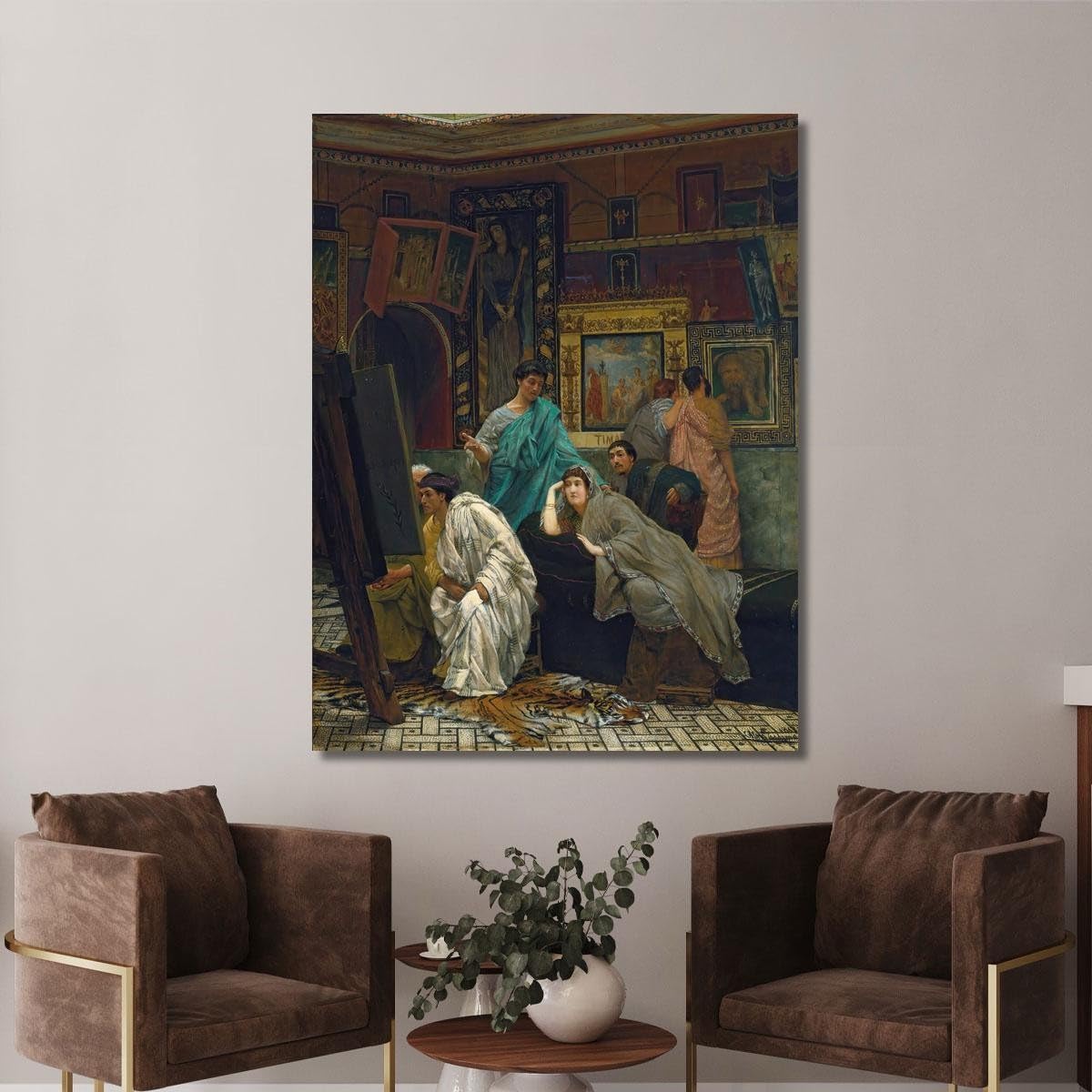 Der Sammler von Gemälden in der Zeit des Augusto Lawrence Alma-Tadema, lat39 Kunstdruck auf Leinwand, fertig zum Aufhängen, hochwertig, 75 x 60 cm