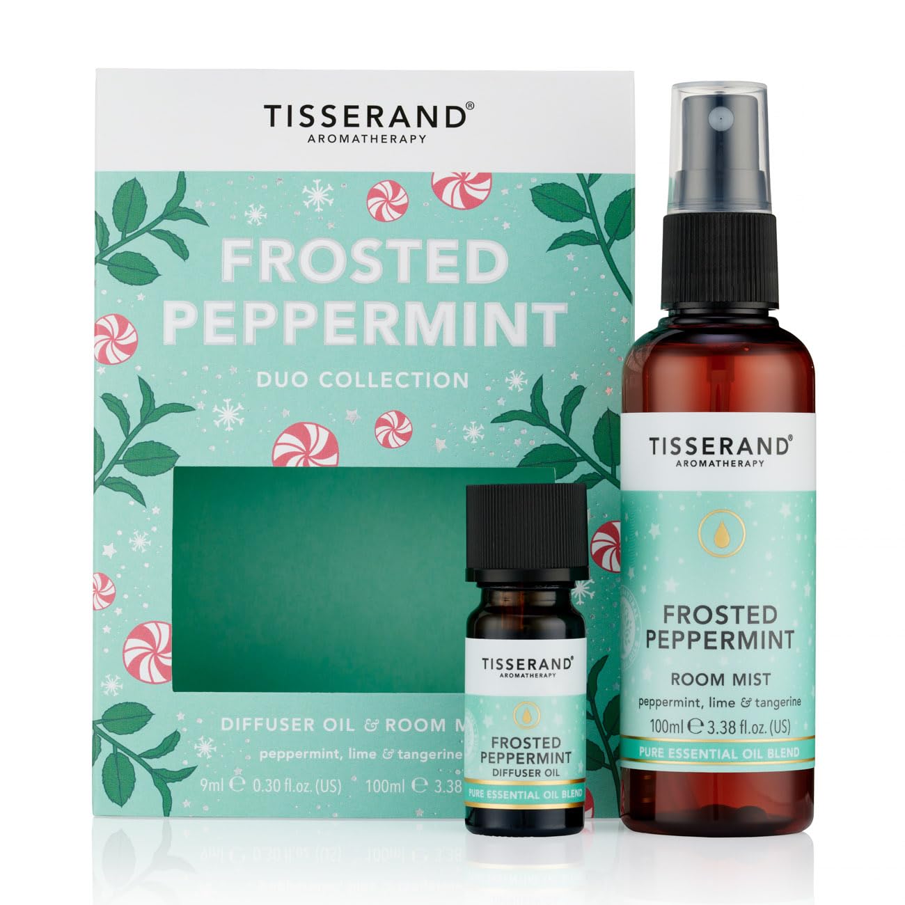 Tisserand Aromatherapy,Frosted Peppermint Diffuser Oil and Room Mist Duo Kit,Peppermint, Lime and Tangerine,100% Natural Pure Essential Oils