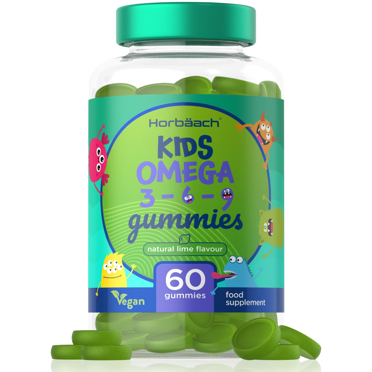 Kids Omega 3, 6 & 9 | 60 Chewable Gummies | GLA | High Strength | Natural Lime Flavour |Support Children Brain Function | Vegan | No Artificial Preservatives