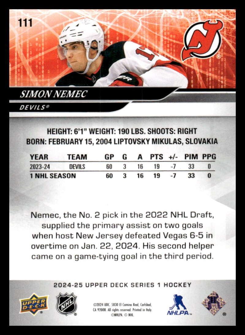 Amazon.com: 2024-25 Upper Deck #111 Simon Nemec NM-MT NJ Devils